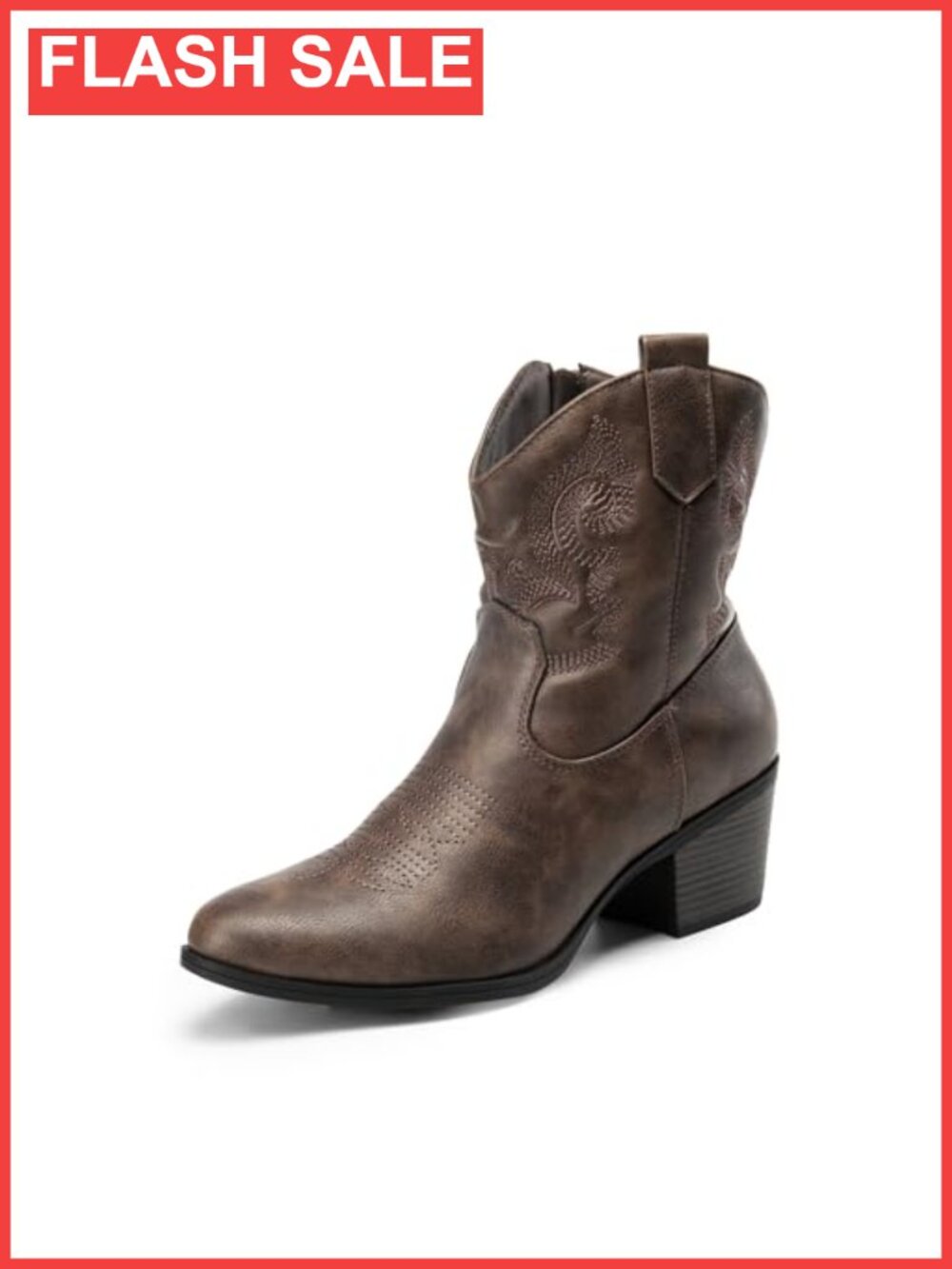 Women's Embroidered Ankle Boots Faux Leather Low Chunky Heel Round Toe